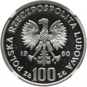 République populaire de Pologne, 100 zlotys 1980, Protection de l'environnement - Tétras, échantillon, argent