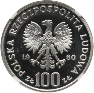 Poľská ľudová republika, 100 zlotých 1980, Ochrana životného prostredia - tetrov, vzorka, striebro