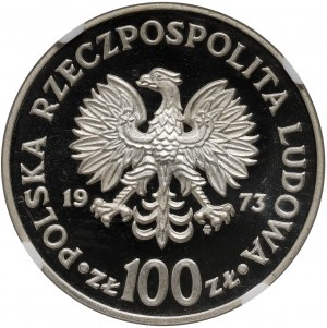 Volksrepublik Polen, 100 Zloty 1973, Nicolaus Copernicus - kleiner Kopf, Muster, Silber