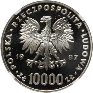 PRL, 10000 zlotých 1987, Ján Pavol II, zrkadlová známka - PROOF