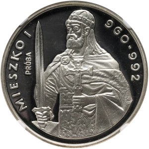 Volksrepublik Polen, 200 Zloty 1979, Mieszko I., Halbfigur, Probe, Silber