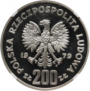 Poľská ľudová republika, 200 zlotých 1979, Mieszko I, polfigúra, vzorka, striebro