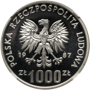 Poľská ľudová republika, 1000 zlatých 1987, XV. zimné olympijské hry 1988, vzorka, striebro