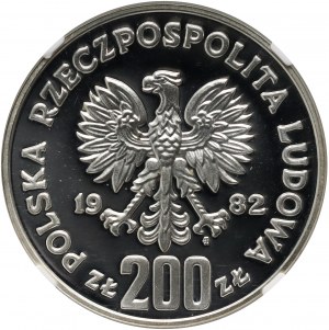 République populaire de Pologne, 200 or 1982, Boleslaw III la Wrymouth, demi-figure, échantillon, argent