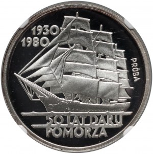 PRL, 100 zlotých 1980, 50 let Daru Pomorza, vzorek, stříbro