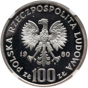 PRL, 100 zlotých 1980, 50 let Daru Pomorza, vzorek, stříbro