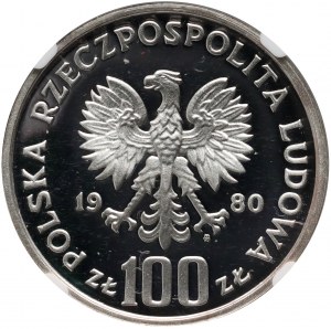 PRL, 100 zloty 1980, 50 ans du Dar Pomorza, échantillon, argent