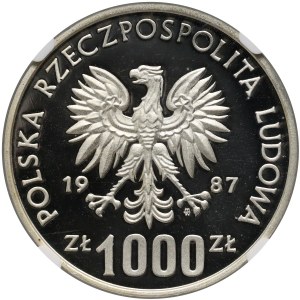PRL, 1000 zlotých 1987, Kazimír III Veľký, vzorka, striebro