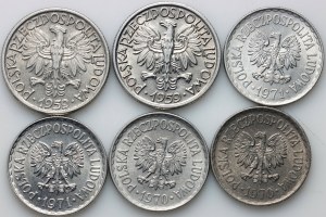 PRL, zestaw monet z lat 1959-1971, (6 sztuk)