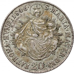 Hungary, Ferdinand V, 20 Krajczar 1846 B, Kremnitz