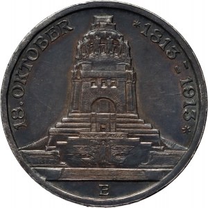 Deutschland, Sachsen, Friedrich August III., 3 Mark 1913 E, Muldenhütten, Völkerschlacht bei Leipzig