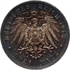 Deutschland, Sachsen, Friedrich August III., 3 Mark 1913 E, Muldenhütten, Völkerschlacht bei Leipzig