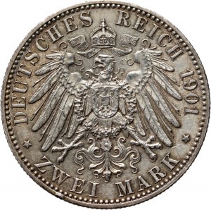 Niemcy, Prusy, Wilhelm II, 2 marki 1901 A, Berlin, 200-lecie Królestwa Prus