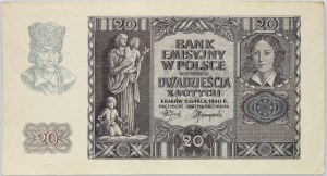 Gouvernement général, 20 zloty 1.03.1940, sans numéro de série ni indication