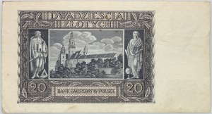 General Government, 20 Zloty 1.03.1940, keine Seriennummer oder Angabe