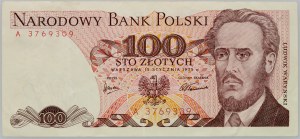 PRL, 100 złotych 15.1.1975, rzadka pierwsza seria A
