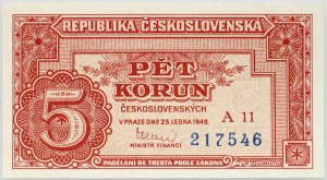 Cecoslovacchia, 5 corone 25.01.1949 serie A11