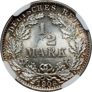 Nemecko, Wilhelm II, 1/2 značky 1908 D, Mníchov