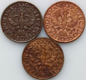 II RP, Satz von 2 Grosze-Münzen aus den Jahren 1927-1931, (3 Stück)