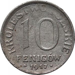 Regno di Polonia, 10 fenig 1917 FF, Stoccarda, scritta vicino al bordo