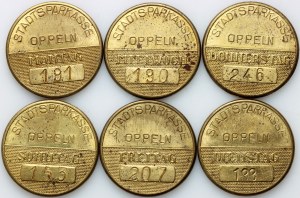 Opole, Sparkasse BODE-PANZER A.G, zestaw 6 sztuk żetonów bankowych do kas pancernych
