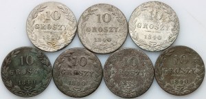 Partition russe, Nicolas Ier, série de pièces 10 grosze 1840 MW, Varsovie (7 pièces)