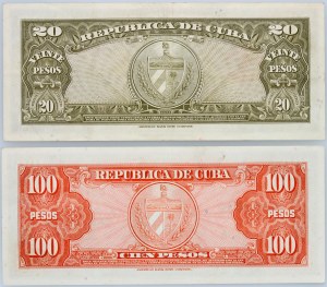 Cuba, 20 pesos 1958 +100 pesos 1959