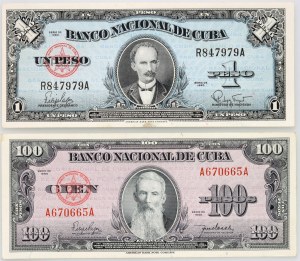 Cuba, 1 peso 1960 +100 pesos 1950