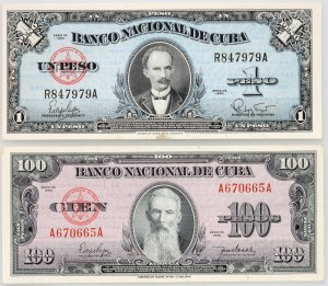 Cuba, 1 pesos 1960 +100 Pesos 1950