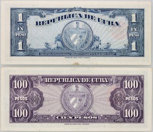 Cuba, 1 peso 1960 +100 pesos 1950