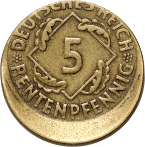 Germany, 5 Rentenpfennig 1924 A, Berlin, MINT ERROR