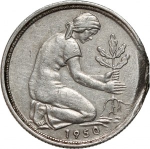 Germany, West Germany, 50 Pfennig 1950 J, Hamburg, MINT ERROR