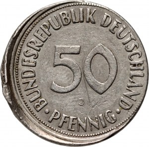 Niemcy, RFN, 50 fenigów 1950 J, Hamburg, DESTRUKT