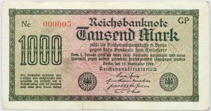 Deutschland, 1000 Mark 15.9.1922, Nummerierung: 000005