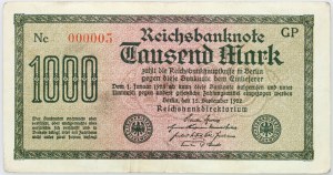 Germany, 1000 Mark 15.9.1922, numbering: 000005