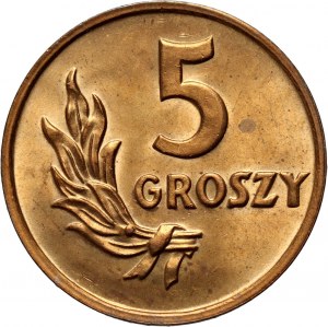 PRL, 5 groszy 1949, bronzová