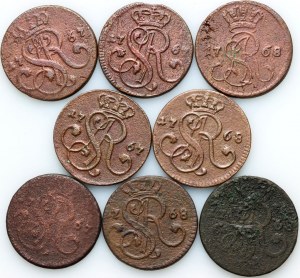 Stanislaw August Poniatowski, un ensemble de centimes datés de 1767-1768 (8 pièces)
