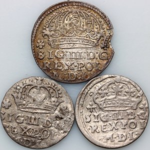 Zikmund III Vasa, sada grošů z let 1611-1624 (3 kusy)