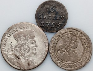 Kráľovské Poľsko, súbor mincí z 18. storočia (3 kusy)