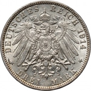 Německo, Hamburk, 3 značky 1914 J
