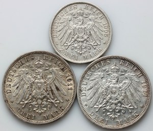 Deutschland, Preußen, Wilhelm II, Kursmünzensatz 1905-1911 (3 Stück)