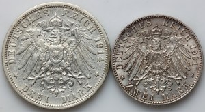 Allemagne, Prusse, Guillaume II, 2 marks 1901, 3 marks 1914 A