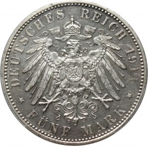 Niemcy, Bawaria, 5 marek 1911 D, Monachium, 90 Urodziny Luitpolda
