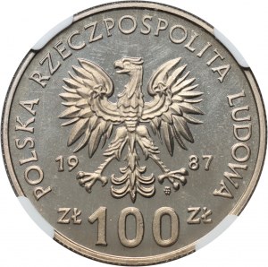 PRL, 100 zlotých 1987, Kazimír III Veľký, zrkadlová známka