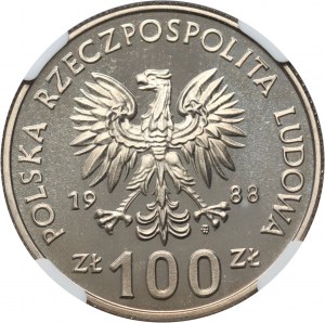 PRL, 100 zlotých 1988, kráľovná Jadwiga, zrkadlová známka