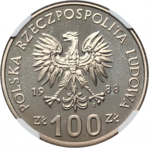 PRL, 100 zlotých 1988, královna Jadwiga, zrcadlová známka