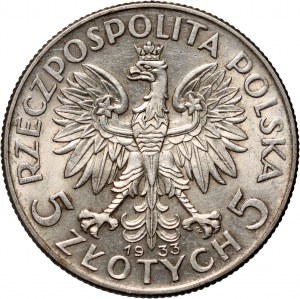 II RP, 5 zlotých 1933, Varšava, Hlava ženy