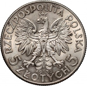 II RP, 5 zloty 1934, Varsavia, testa di donna