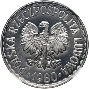 PRL, 1 zlotý 1980, Zrkadlová známka (PROOF)