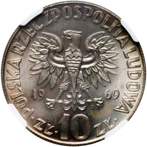 République populaire de Pologne, 10 zlotys 1964, Kazimierz le Grand, inscription concave